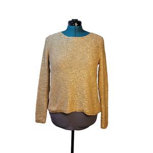 Chicos Gold Metallic Sweater Sequin Accents Womens Size 1 (Small/8)‎
